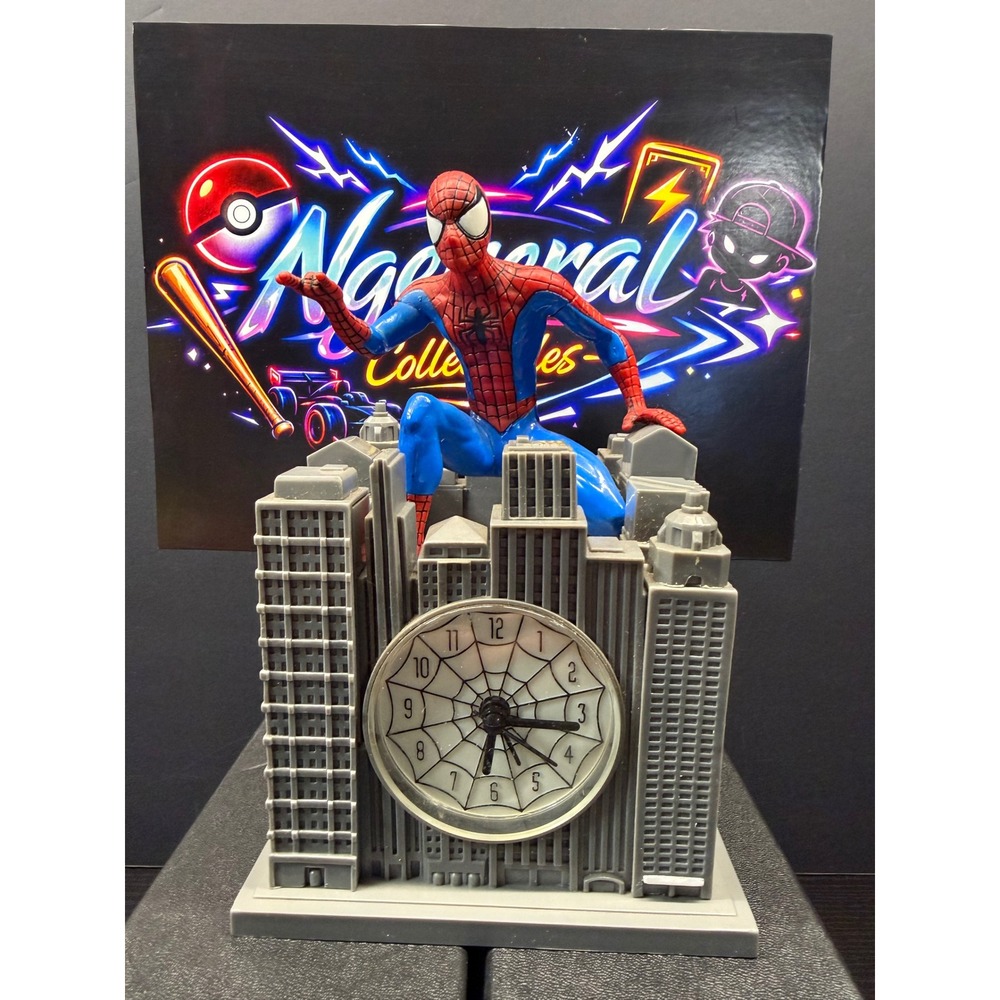 Vintage 2002 Marvel Spider-Man Tek Time Skyscraper Clock Cityscape Peter Parker